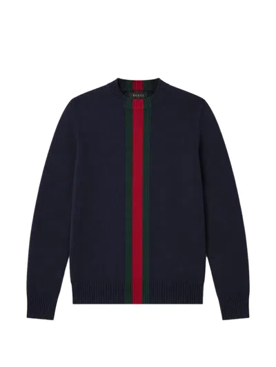 Gucci Kids' Web Stripe Wool Sweater In Blue
