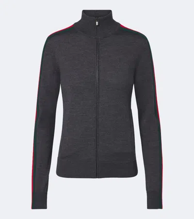 Gucci Web Stripe Wool Zip-up Cardigan In Gray