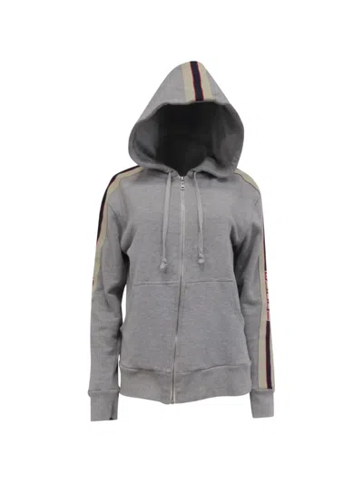 Pre-owned Gucci Web Stripe Zip-up Hoodie In Gray