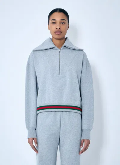 Gucci Web Stripe Zip-up Sweatshirt In Grey