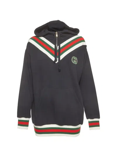 Pre-owned Gucci Web Striped Hoodie In Blue