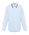 Gucci Web Striped Trimmed Cotton Shirt In Azzurro