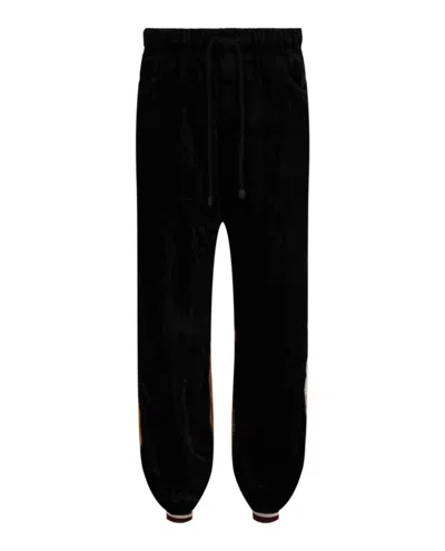 Gucci Web Striped Velvet Jogger Trousers In Black