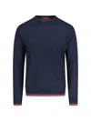 Gucci Long-sleeve Black Crewneck Sweater With Ribbed Details In Blue