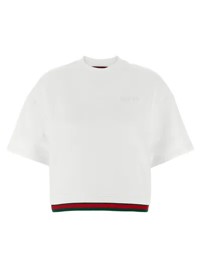 Gucci Crop Cotton Sweatshirt With Web Profiles In White