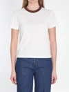 Gucci White Crewneck T-shirt With Web Detail On The Edges In Cotton Woman