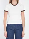 Gucci White Crewneck T-shirt With Web Detail On The Edges In Cotton Woman