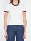Gucci White Crewneck T-shirt With Web Detail On The Edges In Cotton Woman In White
