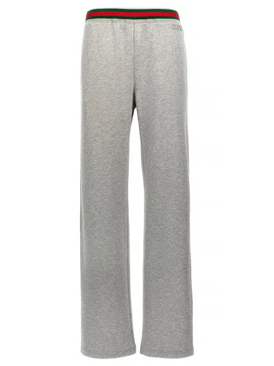 Gucci Women Cotton Jersey Jogging Pants With Web Detail In Gray