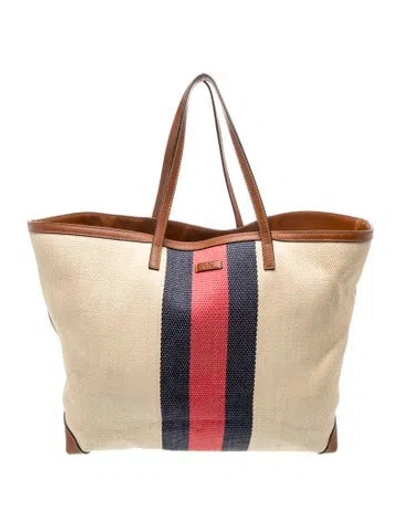 Pre-owned Gucci Web Tote In Neutrals