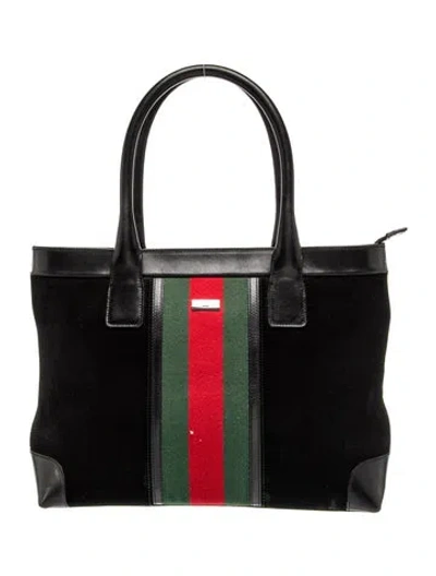Pre-owned Gucci Web Tote Vintage In Black