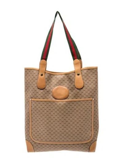 Pre-owned Gucci Web Tote Vintage In Neutral