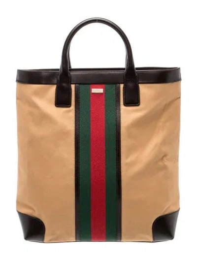 Pre-owned Gucci Web Tote Vintage In Neutrals