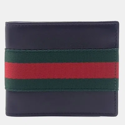 Pre-owned Gucci Web Trademark Black/green/red Leather Wallet
