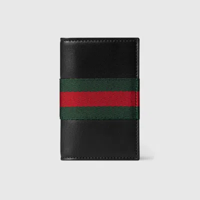 Gucci Web Trademark Card Case In Black