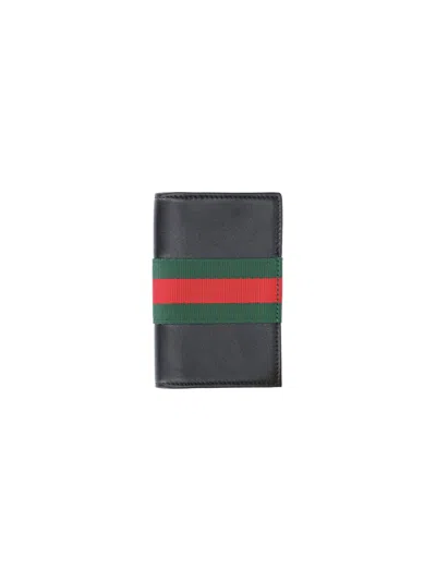 Gucci "web Trademark" Card Holder In Black
