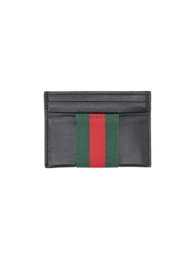 Gucci "web Trademark" Card Holder In Black
