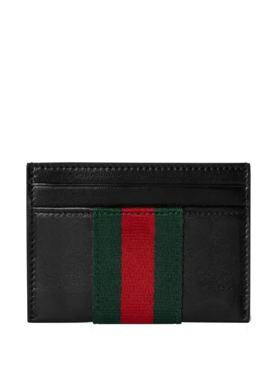 Gucci Web Trademark Card Holder In Black