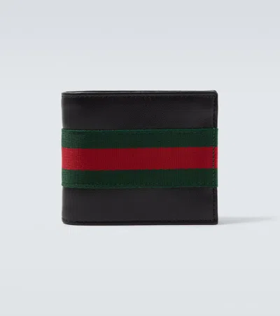 Gucci Web Trademark Leather Bifold Wallet In Black