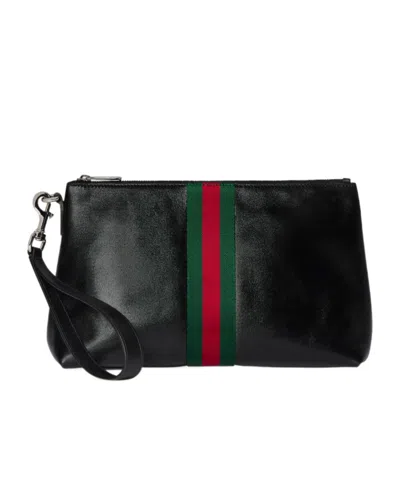 Gucci Web Trademark Small Pouch In Black