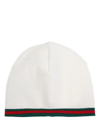 Gucci Babies' Web-trim Beanie In White