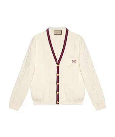 GUCCI GUCCI GG LOGO PATCH EMBROIDERED KNIT CARDIGAN