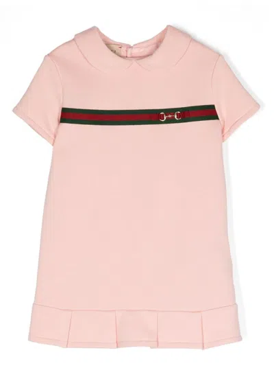 Gucci Babies' Web-trim Cotton Dress In Pink