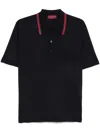 Gucci Knitted Wool Polo With Web Pattern In Blue