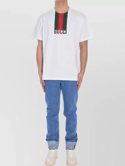 Gucci Web Trim Straight Legs Denim Trousers In Blue