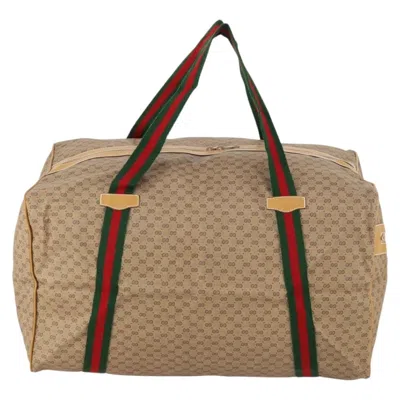 Pre-owned Gucci Web Trim Weekend Duffle Bag Gg Coated Canvas Beige Canvas Travel Bag Bag () In Sand