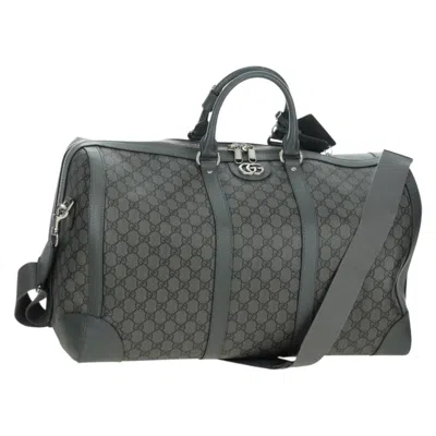 Pre-owned Gucci Web Trim Weekend Duffle Bag Gg Coated Canvas Gray Pvc Handbag ()