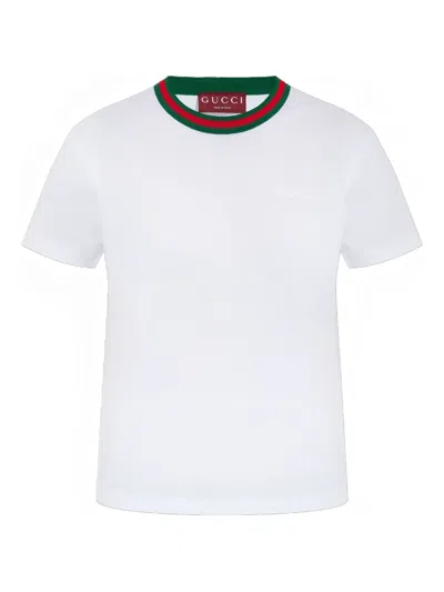 Gucci Web-trimmed Crew-neck T-shirt In White