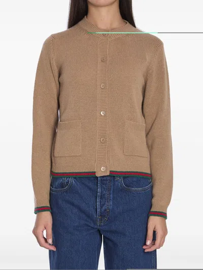 Gucci Web Trims Cardigan In Neutrals
