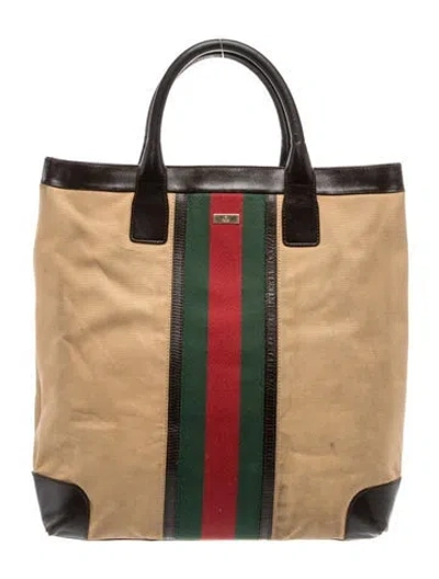 Pre-owned Gucci Web Vintage Sherry Line Tote In Brown