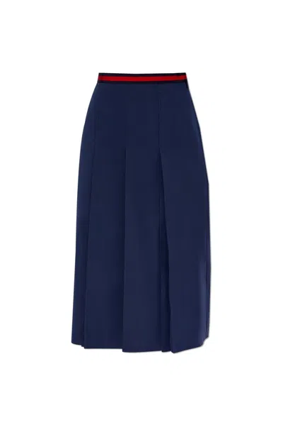 Gucci Web Waistband Poplin Skirt In Blue