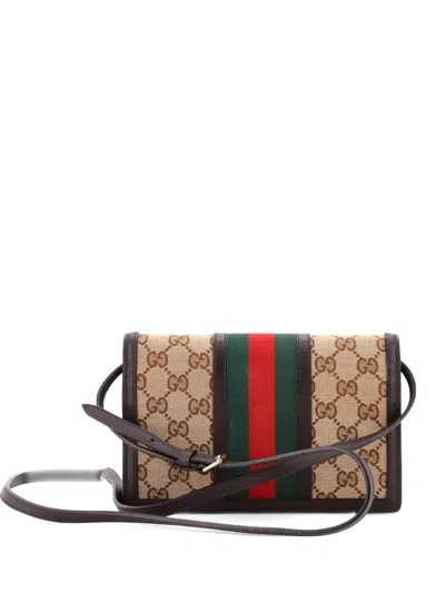 Pre-owned Gucci Web Wallet On Strap Gg Canvas Small Crossbody Bag In Brown