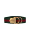 Gucci Web Motif Belt With Logo Buckle In Green