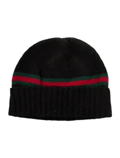 Pre-owned Gucci Web Wool Beanie In Black