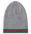 Gucci Web Wool Beanie In Grey