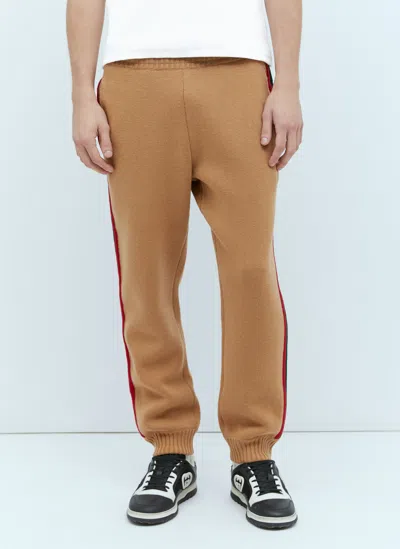 Gucci Web Wool-knit Track Pants In Camel