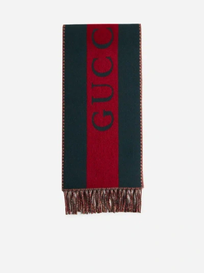 Gucci Web Wool Scarf In Green,red,beige