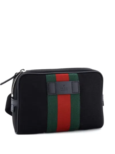Pre-owned Gucci Web Zip Around Waist Bag Techno Canvas Belt Bag In Black