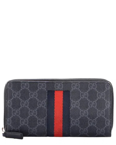 Pre-owned Gucci Web Zip Around Wallet Gg Coated (authentic Pre-loved)