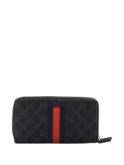 Pre-owned Gucci Web Zip Around Wallet Gg Coated Canvas Small Wallets In Black