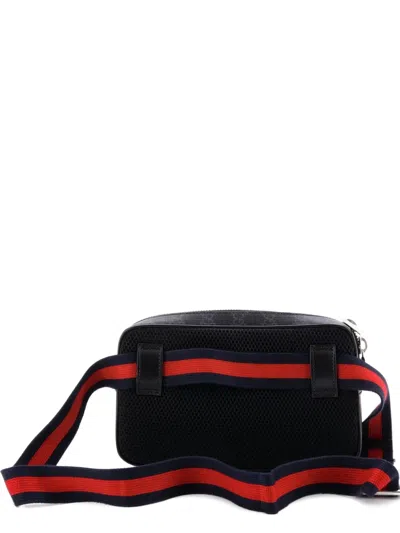 Pre-owned Gucci Web Zip Gg Coated Canvas Small Belt Bag In Black