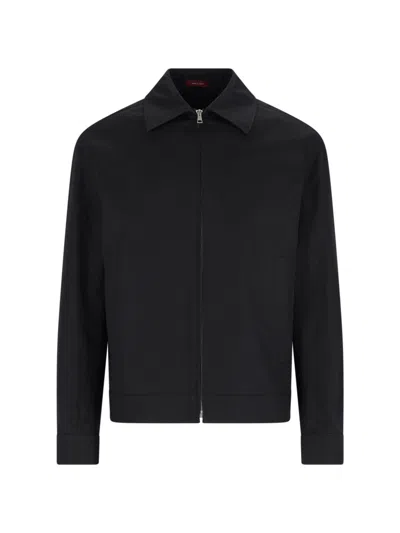 Gucci Men Black Jacket With Classic Collar And Web Motif On The Waist In Cotton Man