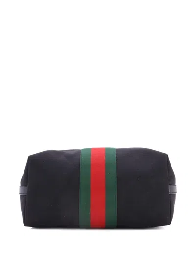 Pre-owned Gucci Web Zip Techno Canvas Medium Tote Bag In Black