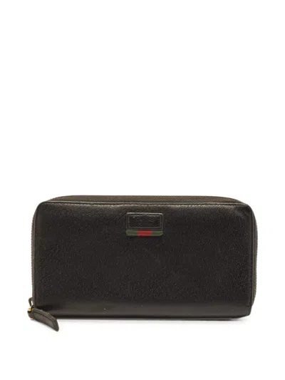 Pre-owned Gucci Web Zip-around Wallet In Black