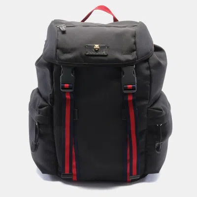 Pre-owned Gucci Webbing Line Backpack Rucksack Techno Canvas Leather Black