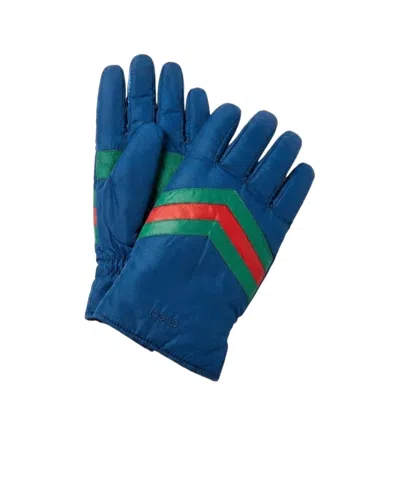 Gucci Webbing Striped Gloves In Blue